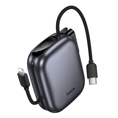 Портативный аккумулятор HOCO Q49 Peak, встроенный кабель Lightning + Type-C, 20W, 10000 мА⋅ч, серый металлик