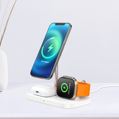 Настольная зарядная станция BOROFONE BQ29 Feliz для iPhone+Airpods+Apple Watch с Кабелем USB - Type-C, 5W/7.5W/10W/15W, белый