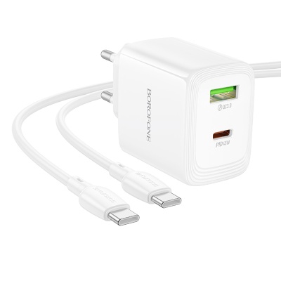 Сетевое зарядное устройство BOROFONE BN30 Cargador 1xUSB + 1xUSB-C с Кабелем Type-C - Type-C, 45W, белый