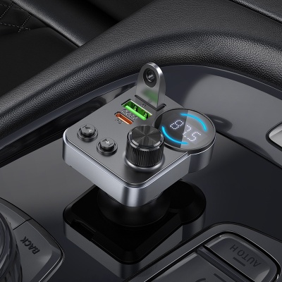 Автомобильное зарядное устройство с FM-Трансмиттер HOCO E86 Alegria, 2xUSB + 1xUSB-C, 0.5A, 48W, черный
