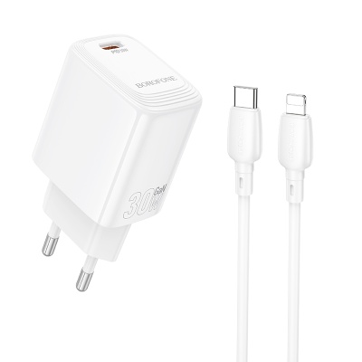 Сетевое зарядное устройство BOROFONE BN28 Fuente 1xUSB-C с Кабелем Type-C - Lightning, 30W, белый