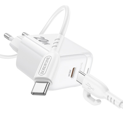 Сетевое зарядное устройство BOROFONE BAS43A Potential 1xUSB-C с Кабелем Type-C - Type-C, 20W, белый