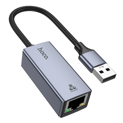 Переходник/Адаптер HOCO UA37 USB (m) - RJ45 (f), 12 см, серый металлик