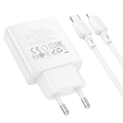 Сетевое зарядное устройство BOROFONE BN23 Wish 1xUSB-C с Кабелем Type-C - Lightning, 20W, белый