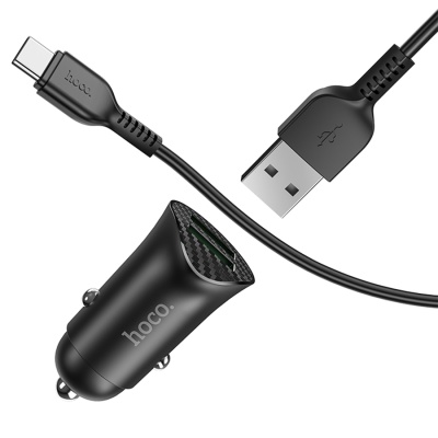 Автомобильное зарядное устройство HOCO Z39 Farsighted, 2xUSB с Кабелем USB - Type-C, 18W, черный