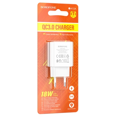 Сетевое зарядное устройство BOROFONE BA72A Spring 1xUSB, 18W, белый