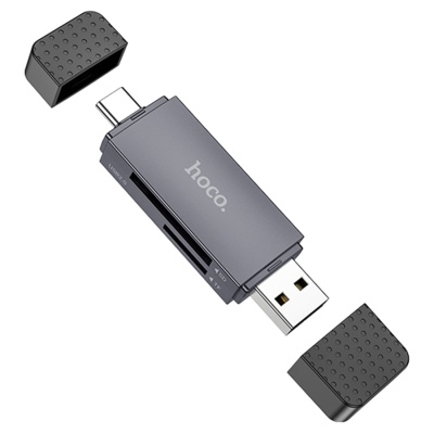 Переходник/Адаптер HOCO HB45 Spirit 2 в 1 USB2.0 (m) / Type-C (m) - TF/SD, черный