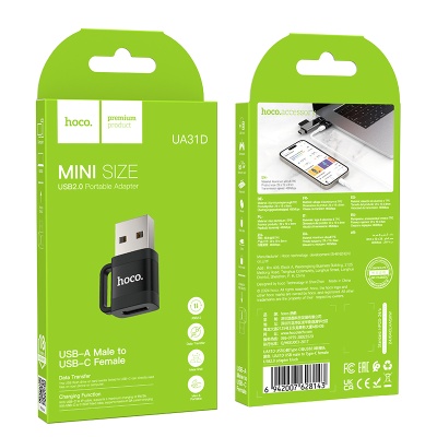 Переходник/Адаптер HOCO UA31D USB (m) - Type-C (f), черный