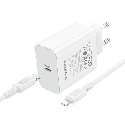Сетевое зарядное устройство BOROFONE BA107A Stellar 1xUSB-C с Кабелем Type-C - Lightning, 30W, белый
