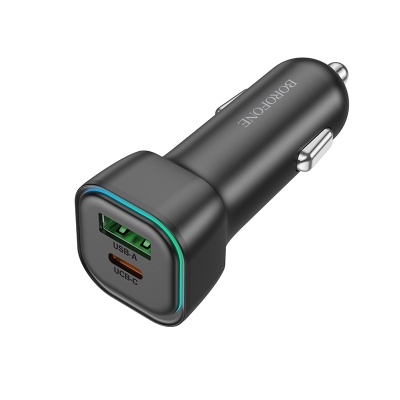 Автомобильное зарядное устройство BOROFONE BZ28A Trophie, 1xUSB + 1xUSB-C, 3A, 30W, черный
