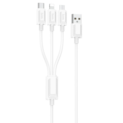 Кабель USB HOCO X74 3 в 1 USB - Type-C + Lightning + MicroUSB, 2А, 1 м, белый