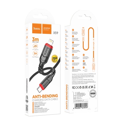 Кабель USB-C HOCO X59 Victory Type-C - Lightning, 27W, 3 м, черный