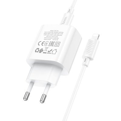 Сетевое зарядное устройство HOCO C76A Pro Majestic 1xUSB-C с Кабелем Type-C - Lightning, 30W, белый