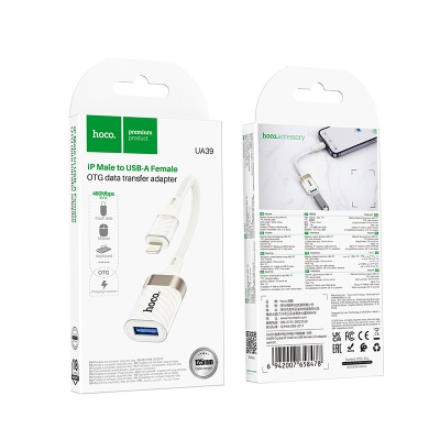 Переходник/Адаптер HOCO UA39 Lightning (m) - USB (f), 13 см, белый