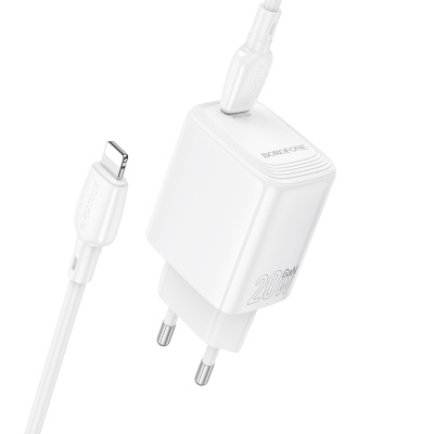 Сетевое зарядное устройство BOROFONE BN26 Fuente 1xUSB-C с Кабелем Type-C - Lightning, 20W, белый