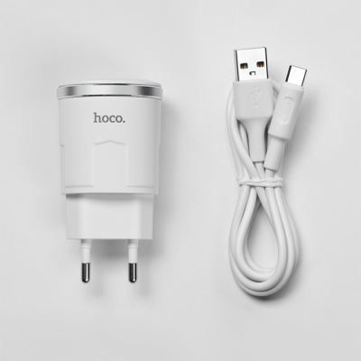 Сетевое зарядное устройство HOCO C37A Thunder 1xUSB с Кабелем USB - Type-C, 2.4A, белый