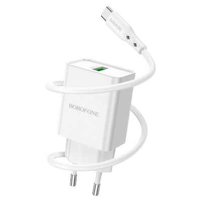 Сетевое зарядное устройство BOROFONE BN5 Jingrui single 1xUSB с Кабелем Type-C, 3.0A, 18W, белый