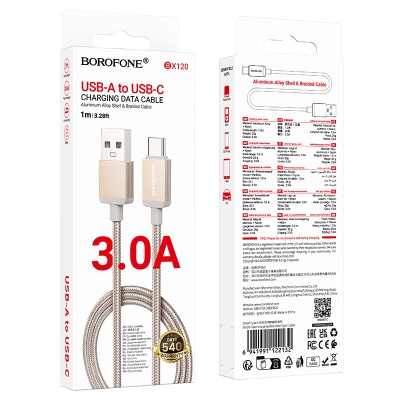Кабель USB BOROFONE BX120 Placer USB - Type-C, 3A, 1 м, золотой