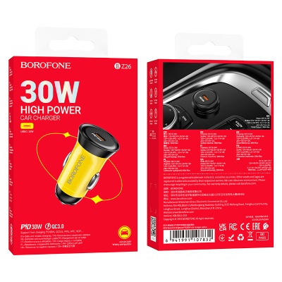 Автомобильное зарядное устройство BOROFONE BZ26 Searcher, 1xUSB-C, 30W, желтый