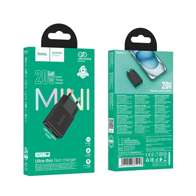 Сетевое зарядное устройство HOCO N73 Speed 1xUSB + 1xUSB-C, 3A, 20W, черный