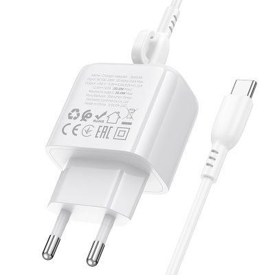 Сетевое зарядное устройство BOROFONE BAS43A Potential 1xUSB-C с Кабелем Type-C - Type-C, 20W, белый