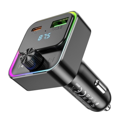 Автомобильное зарядное устройство с FM-Трансмиттер HOCO E81 Fantasy, 1xUSB + 1xUSB-C, 30W, черный