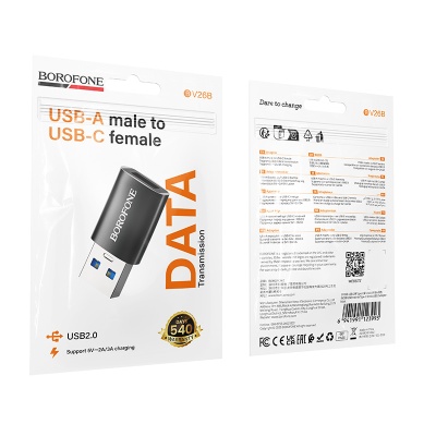Переходник/Адаптер BOROFONE BV26B USB3.0 (m) - Type-C (f), черный