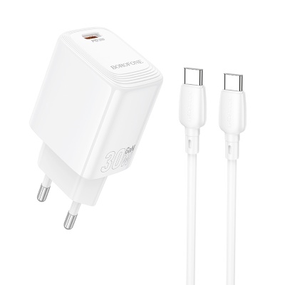 Сетевое зарядное устройство BOROFONE BN28 Fuente 1xUSB-C с Кабелем Type-C - Type-C, 30W, белый