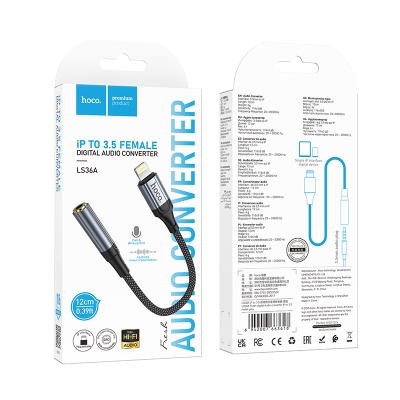 Переходник/Адаптер HOCO LS36A Fresh Lightning (m) - Jack 3,5 (f), 12 см, черный