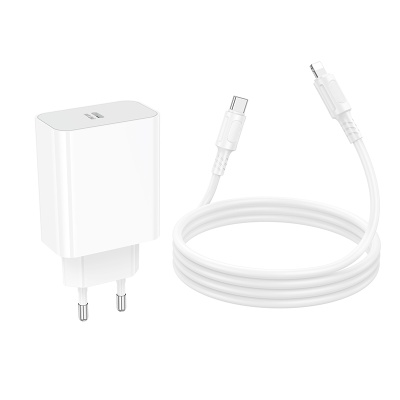 Сетевое зарядное устройство BOROFONE BA107A Stellar 1xUSB-C с Кабелем Type-C - Lightning, 30W, белый