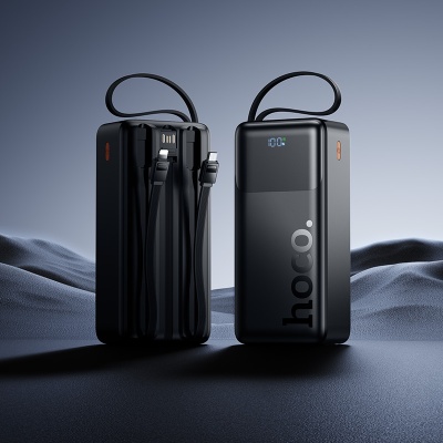 Портативный аккумулятор HOCO J156B Founder, встроенный кабель Lightning + Type-C + MircoUSB, 22.5W, 30000 мА⋅ч, черный