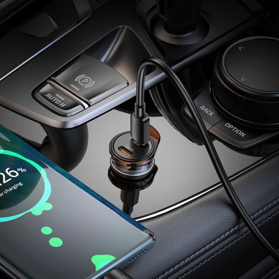 Автомобильное зарядное устройство HOCO NZ16B Rigorous, 2xUSB-C, 45W, серый металлик