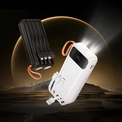 Портативный аккумулятор HOCO J151A Spirit, встроенный кабель Lightning + Type-C + MircoUSB, 20000 мА⋅ч, белый