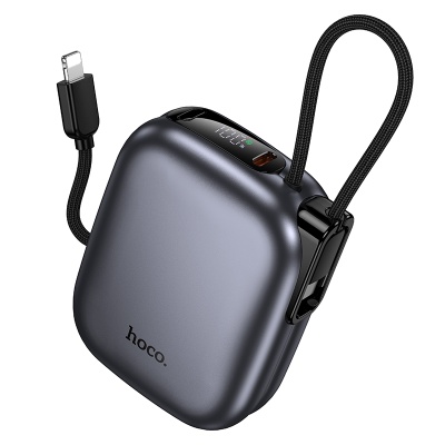 Портативный аккумулятор HOCO Q49 Peak, встроенный кабель Lightning + Type-C, 20W, 10000 мА⋅ч, серый металлик