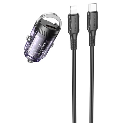 Автомобильное зарядное устройство BOROFONE BZ29A Talented, 1xUSB + 1xUSB-C с Кабелем Type-C - Lightning, 3A, 36W, фиолетовый