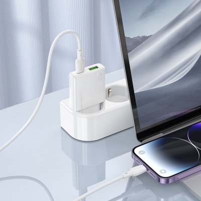Сетевое зарядное устройство BOROFONE BN25 Wish 1xUSB + 1xUSB-C с Кабелем Type-C - Lightning, 3A, 30W, белый