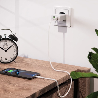 Сетевое зарядное устройство BOROFONE BA56A Lavida 1xUSB + 1xUSB-C с Кабелем Type-C - Lightning, 3.0A, 18W, белый