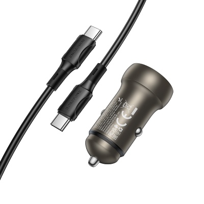 Автомобильное зарядное устройство BOROFONE BZ32A Fresh, 1xUSB + 1xUSB-C с Кабелем Type-C - Type-C, 3A, 30W, золотой