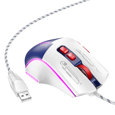 Мышь проводная HOCO GM31 Overlord, USB, белый+синий