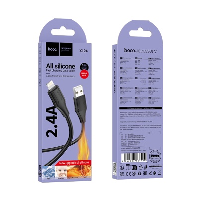 Кабель USB HOCO X124 Bien USB - Lightning, 2.4А, 1 м, черный