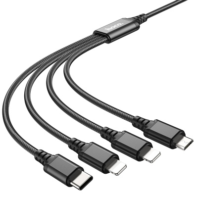 Кабель USB HOCO X76 4 в 1 USB - 2xLightning + MicroUSB + Type-C, 2А, 1 м, черный