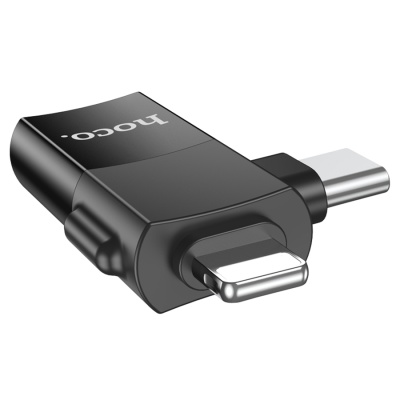Переходник/Адаптер HOCO UA17 Type-C (m) / Lightning (m) - USB (f), черный