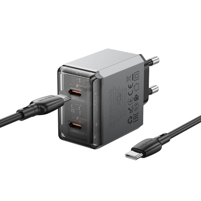 Сетевое зарядное устройство BOROFONE BN21 Lena 2xUSB-C с Кабелем Type-C - Type-C, 40W, серый металлик