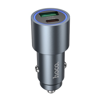 Автомобильное зарядное устройство HOCO Z60 Bloom, 1xUSB + 1xUSB-C, 48W, серый металлик
