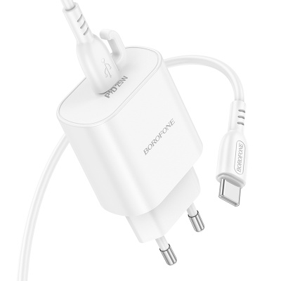 Сетевое зарядное устройство BOROFONE BA82A Platinum 1xUSB-C с Кабелем Type-C - Type-C, 25W, белый