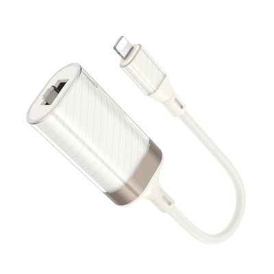 Переходник/Адаптер HOCO UA41A Crystal Lightning (m) - RJ45 (f), 15 см, белый