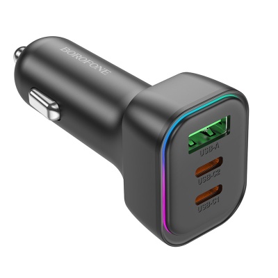 Автомобильное зарядное устройство BOROFONE BZ28C Trophie, 1xUSB + 2xUSB-C, 3A, 60W, черный