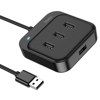USB HUB разветвитель HOCO HB31 Easy 4 в 1 USB2.0 (m) - 4xUSB2.0 (f), 20 см, черный