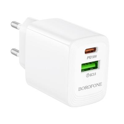 Сетевое зарядное устройство BOROFONE BN29 Fuente 1xUSB + 1xUSB-C, 3A, 30W, белый
