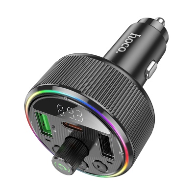 Автомобильное зарядное устройство с FM-Трансмиттер HOCO E82 Guerrero, 1xUSB + 1xUSB-C, 4.5A, 30W, черный